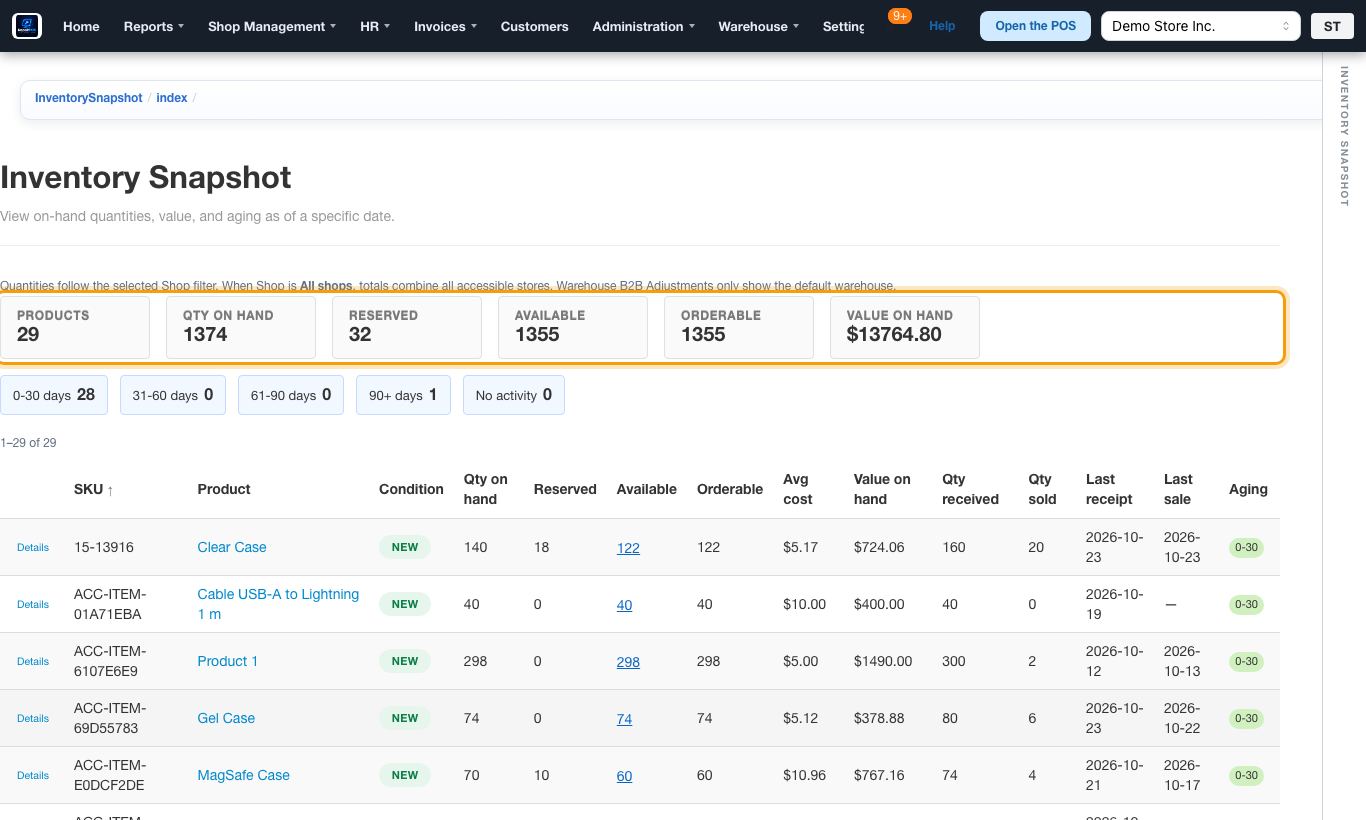 Screen of Inventory and stock ledger
