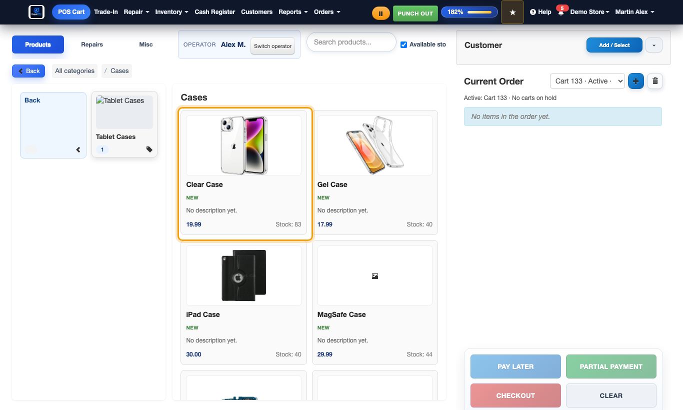Screen of Point of sale